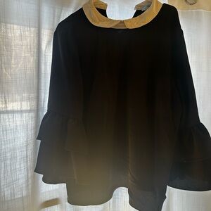CeCe Black Blouse with White Collar